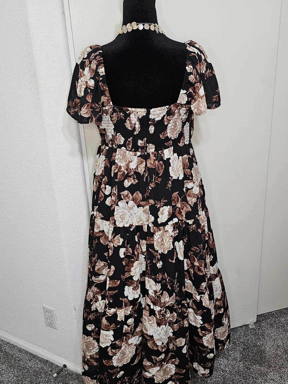 Abercrombie & Fitch Black Maxi Dress with Brown & Cream Floral Print